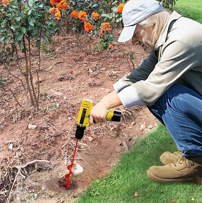 Auger Drill Bit for Planting - 1.6"X16.5" Heavy-Duty Garden Auger Spiral Drill Bit - Bulb Planter Tool - 3/8" Hex Drive Drill - size: 1.6"X16.5"-Red