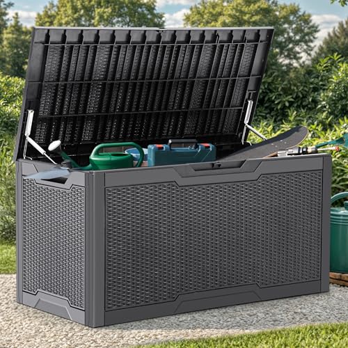 YITAHOME 100 Gallon Large Resin Deck Box Outdoor Storage Boxes for Patio - color: Dark Gray, size: 100 Gallon