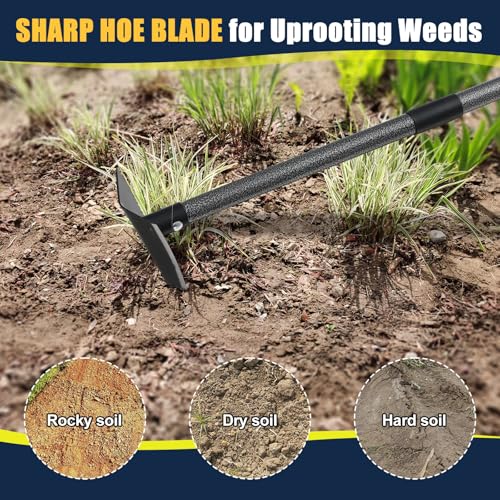 Garden Hoe 60'' Adjustable Heavy Duty Triangle Blade for Weeding & Digging - size: 60 Inches