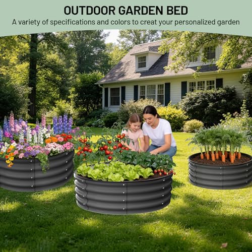 Garvee Round Raised Garden Bed, Galvanized Garden Beds, Metal Planter - color: Dark Grey, size: 2x2x1 FT(2 PCS)