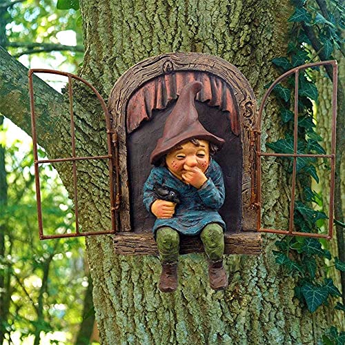 vomiceak Whimsical Fairy Garden Gnome Statue, Tree Faces Decor Outdoor -5.9 Inch, Funny Garden Tree Decoration,Ideal Patio Yard Lawn Porch Decoration - style: A