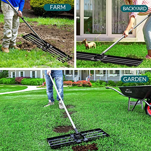 Walensee Lawn Leveling Rake, Reinforced Leveler with 6.5FT Steel Handle - size: 6.5FT 17"x10"