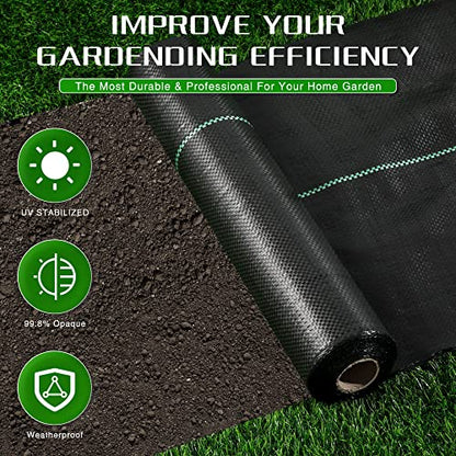 Weed Barrier Landscape Fabric Heavy Duty, 1.3FT x 50FT Thicken Garden Fabric Weed Mats, Weed Control Garden Cloth, Woven Geotextile Fabric for Garden Beds, Underlayment, Commercial Driveway - color: 1.3X50FT