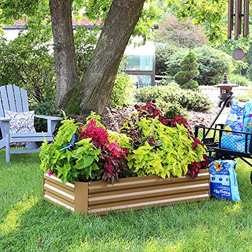 Sunnydaze Galvanized Raised Garden Bed, Rectangle, 4x2x1 ft, Brown - color: Brown