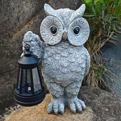 Solar Owl Garden Statue with LED Lantern, Waterproof Outdoor Resin Figurine (Grey Owl) - color: Owl1