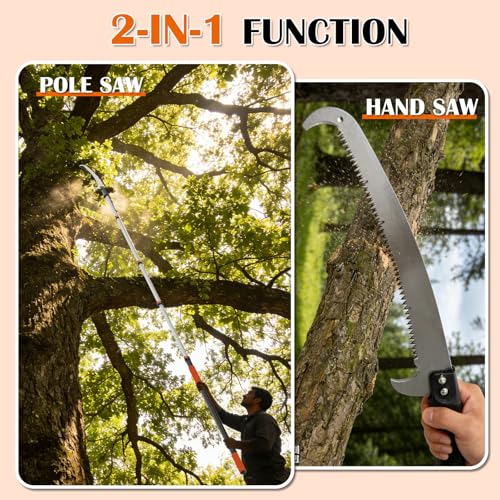 Buyplus 26FT Reach Pole Saws for Tree Trimming, Pole Saw with 5-20FT Telescoping Extension Pole, Pruning Saw with 24" 3X Detachable Saw, Non-Slip Handle, Tree Trimmer for Garden Yard Palms Shrubs