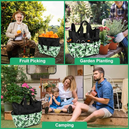 Portable Gardening Tool Tote Bag Organizer with 16 Pockets & Handle - color: Green Rose