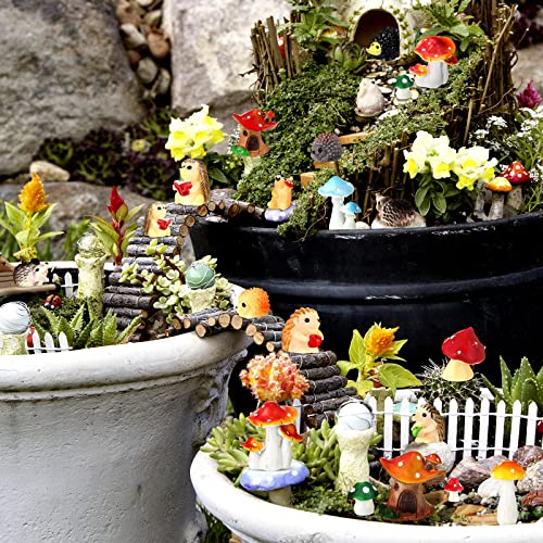 Woanger 30 Pcs Fairy Garden Accessories Hedgehog Mushroom Figurines, Vivid - style: Vivid