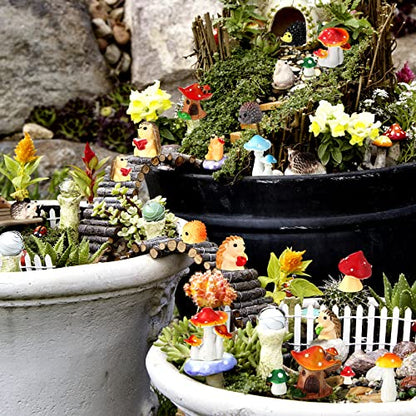 Woanger 30 Pcs Fairy Garden Accessories Hedgehog Mushroom Figurines, Vivid - style: Vivid