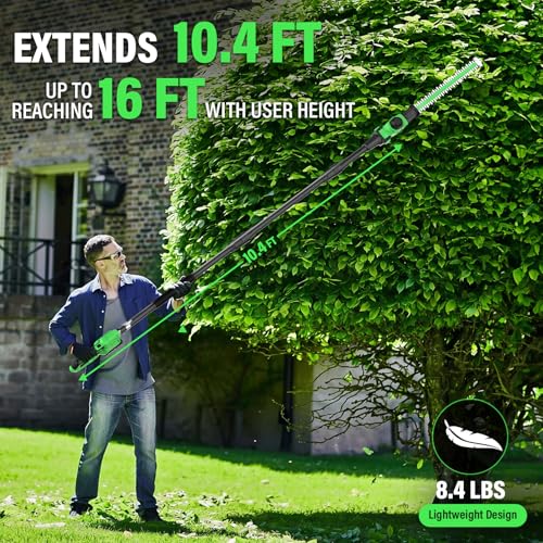 18-Inch 20V Cordless Pole Hedge Trimmer with Extension Pole