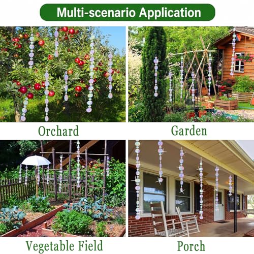 5 Pack Reflective Bird Scare Discs Set, 40 Inch Long Bird Scare Hanging Devices Double-Sided Reflectors Deterrents Keep Birds Away for Garden, Orchards, Patio, Yard (Silver) - color: Silver
