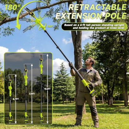 2-In-1 Cordless Pole Saw & Mini Chainsaw, 8" Pole Saws For Tree Trimming