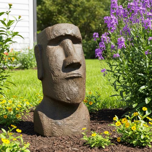 Moai Statue 14 Inch Small Easter Island Tiki Head Figurine, Mini Concrete Tiki Sculpture for Desk, Shelf, Indoor, Office, Garden Planter, Tiki Bar Accent Decor - color: Grave Moai, size: 24.8"H