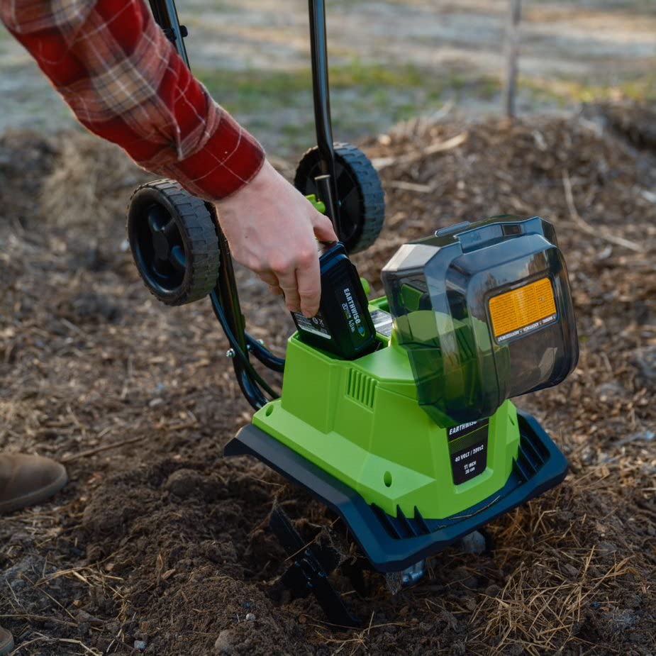Earthwise TC722011 11" 2x20V Cordless Electric Garden Tiller Cultivator - style: 11-Inch 2x20-Volt Cordless