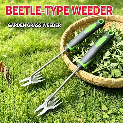 Stainless Steel Weeding Rake Heavy Duty Comfort Grip Gardening Tool for Root Weed Removal