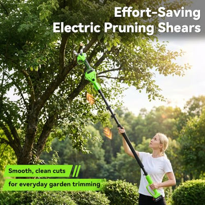 BUYJOY 4-in-1 Electric Pruning Shears & 6 Inch Pole Saw Combo - color: Green