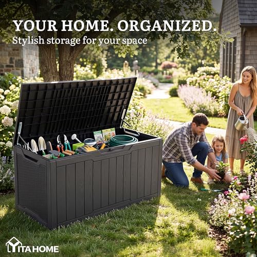 YITAHOME 100 Gallon Large Outdoor Deck Box - color: Dark Grey, size: 100 Gallon