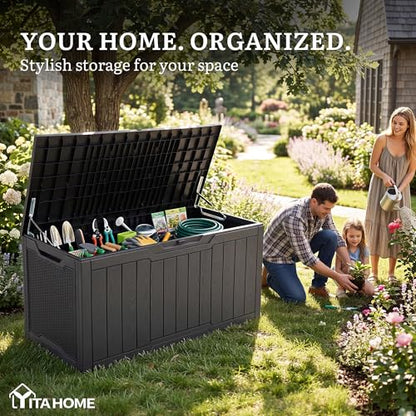 YITAHOME 100 Gallon Large Outdoor Deck Box - color: Dark Grey, size: 100 Gallon