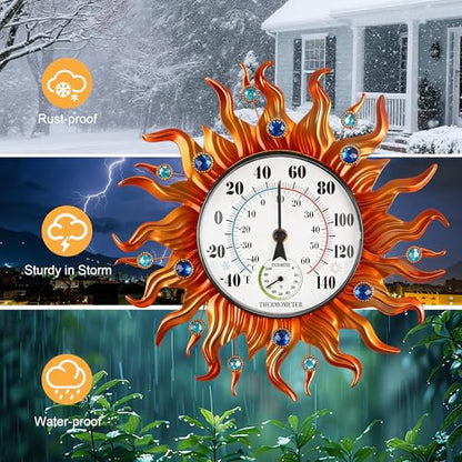 Outdoor Thermometer, Sun Wall Mounted Thermometer Waterproof Decorative