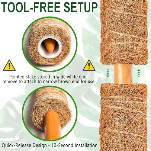 Soupiar 2 Pack 22 Inch Stackable Moss Pole - Thick & Sturdy Natural Coir Totem Plant Support & Garden Stakes for Monstera & Pothos, Indoor Climbing Vining Houseplants, 38" H Max - color: 2 × 22 Inch
