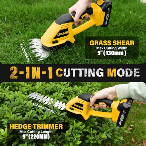 20V Cordless Grass Shear & Shrubbery Trimmer 2-in-1 Handheld Hedge Trimmer - color: Golden