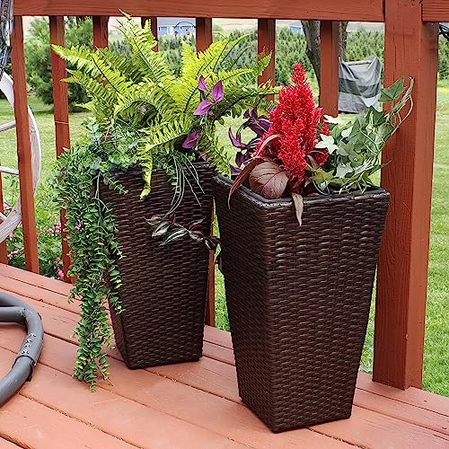 Sunnydaze 20" Square Tall Wicker Outdoor Planter, Brown, 2pk - color: Brown, size: 20 in