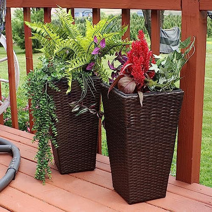 Sunnydaze 20" Square Tall Wicker Outdoor Planter, Brown, 2pk - color: Brown, size: 20 in