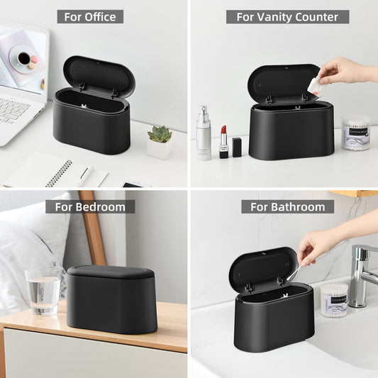 SUBEKYU Mini Trash Can with Lid,Small Desktop Trash Can,Black 0.5 Gal - color: Black 0.5 Gal with Lid