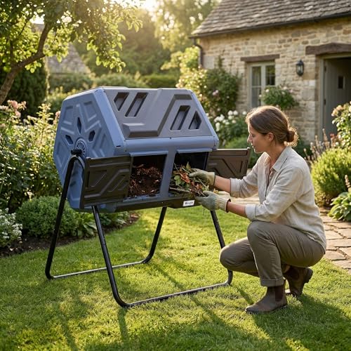 Werph 43 Gallon Outdoor Rotating Compost Bin, Dual Chamber, Purple & Black - color: Purple & Black