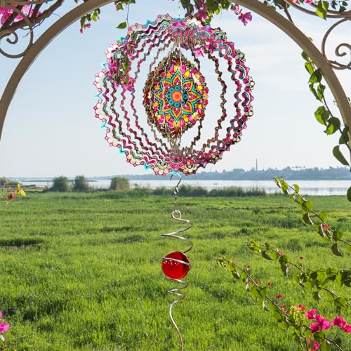 Mandala Blossom Wind Spinner - Metal Wind Spinners 12inch Large - color: Mandala Blossom