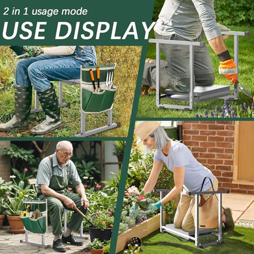 Garden Kneeler and Seat, 10.2" Stable and Save Anti-Tipping with Handle - color: Grey