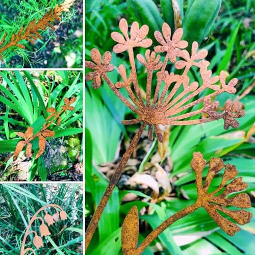 Metal Flowers Garden Stakes - color: Rusty