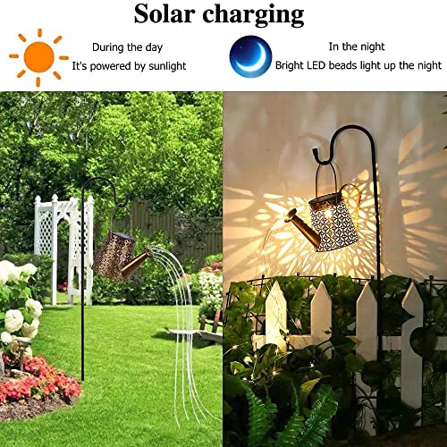 Solar Watering Can Light,Large Metal Hanging Garden Decorative Lights - color: Yellow