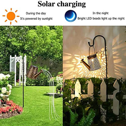 Solar Watering Can Light,Large Metal Hanging Garden Decorative Lights - color: Yellow