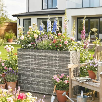 Outsunny Tall Rectangular Planter with Removable Liner PE Wicker Gray - color: Gray