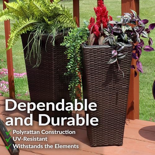Sunnydaze 24" Square Tall Wicker Outdoor Planter, Brown, 8pk - color: Brown, size: 24 in