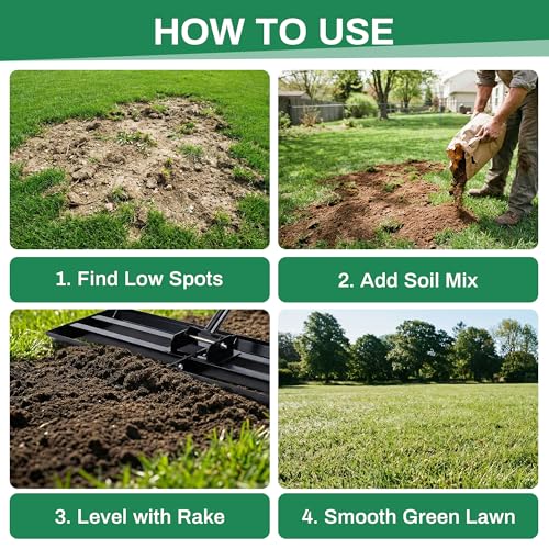 Lawn Leveling Rake, 30 x 10-Inch Heavy Duty Yard Leveler