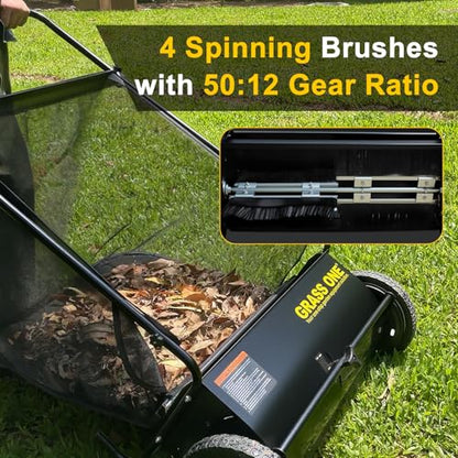 26 Inch Push Lawn Sweeper with 7 Cu.Ft Collection Bag