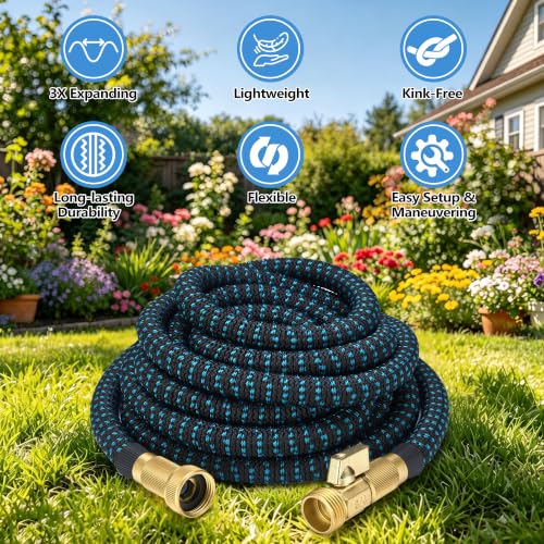 100 ft Expandable Garden Hose - Superior Strength 3750D - 3 -Layer Latex Core Garden HoseS - Expanding Water hoses - Extra Strong Brass Connectors/Storage Bag