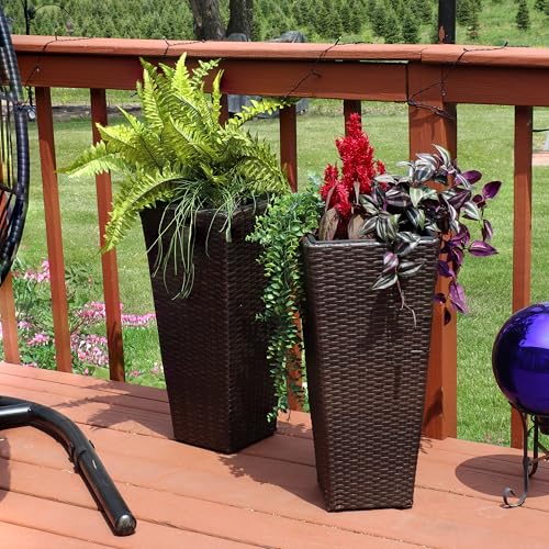 Sunnydaze 24" Square Tall Wicker Outdoor Planter, Brown, 8pk - color: Brown, size: 24 in