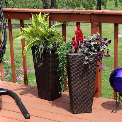 Sunnydaze 24" Square Tall Wicker Outdoor Planter, Brown, 8pk - color: Brown, size: 24 in