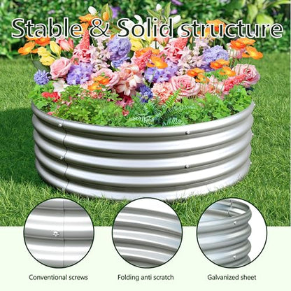 2PCS 3x3x1ft Galvanized Raised Garden Bed Kit-Round Garden Bed Outdoor Planter Box for Vegetables,Flowers,Herbs,Easy Assembly,Silver - size: 3x3x1(2PCS)