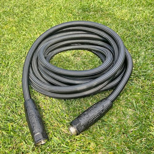 HQMPC Garden Hose 5/8"IDx30' Hose Stiff And Rigid Light Weight Durable Non Kinking Water Hose For Garden Lawn Waterring Female Brass Hose Fittings 30 FEET Black(Leight weigh arround 1 kgs)