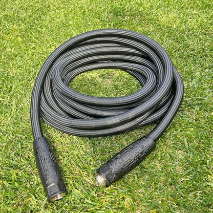 HQMPC Garden Hose 5/8"IDx30' Hose Stiff And Rigid Light Weight Durable Non Kinking Water Hose For Garden Lawn Waterring Female Brass Hose Fittings 30 FEET Black(Leight weigh arround 1 kgs)
