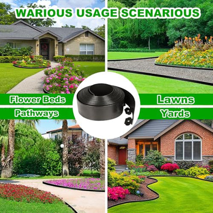 JERIA 4 Inch Tall 33 FT Garden Edging Kit with 45pcs Spikes, Plastic Edging for Landscaping - size: 4IN x 33FT