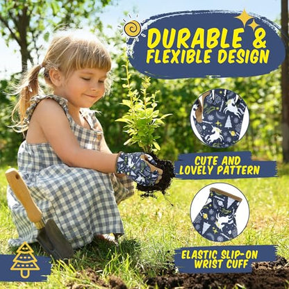 HANDLANDY Kids Leather Gardening Gloves, Kid Work Gloves, Blue, L - color: Blue (1 Pair), size: Large (Age 8-9)