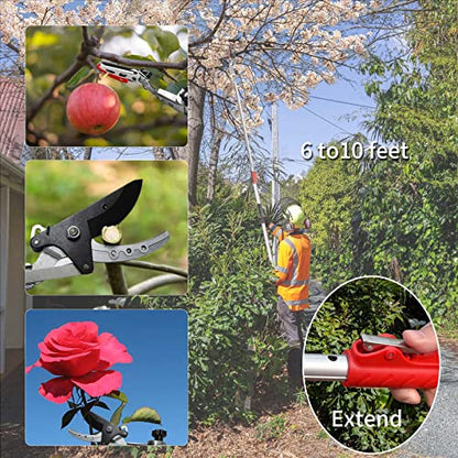 GARTOL Pruner for Garden, Cut Upto 1 Inch & Hold Telescopic Pole Pruner, Fruit Picker with Rotating Blade Head, Lightweight Aluminum Extendable Handle for Tree Branch Cutter, 6.23-10.5 FT, Silver - size: 6.23-10.5 FT