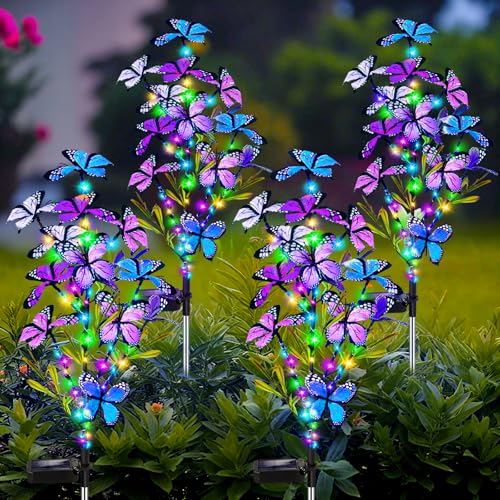 MRHEPHAESTUS Solar Garden Lights Outdoor, Waterproof 4 Pack Solar Butterfly Lights with 60 LED 12 Butterfly Colorful Lighting for Garden Yard Lawn Outdoor Decor, Gift for Mom Women Mother's Day - color: Colorful, size: 4 Pack