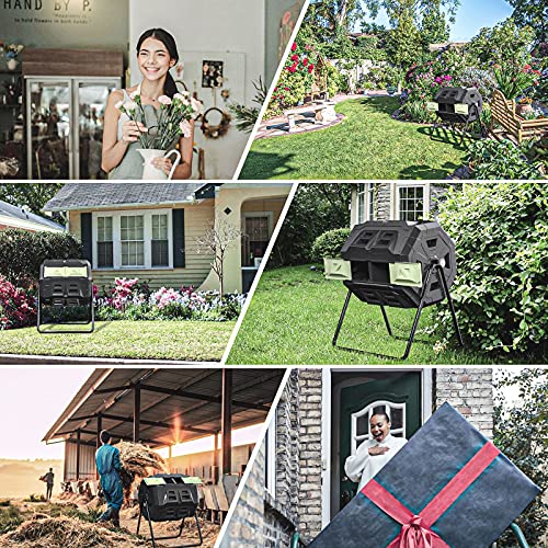 SQUEEZE master Large Compost Tumbler Bin - Outdoor Garden Rotating with Thermometer -Automatic Temperature Measurement-Sturdy Steel Frame - 43Gallon (2-21.5Gal)- Green Door - color: Green