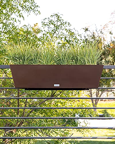 Veradek Pure Series Railing Planter - Tapered Window Box with Bracket - color: Espresso, size: 36 inch